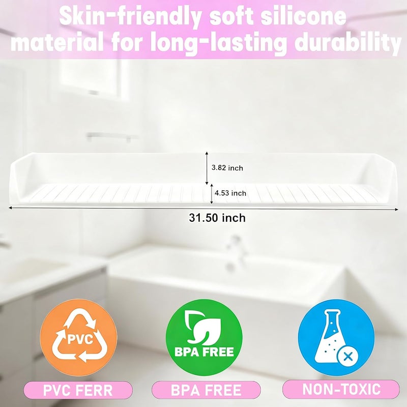 XHMAXE Longer Bath Tub Splash Guard for Kids,Silicone Bathtub Splash Buard,Bath Tub Play Shelf,Prevent Water Spills in Bathroom,Fun-Filled Bath Time for Toddlers(White) - Image 3